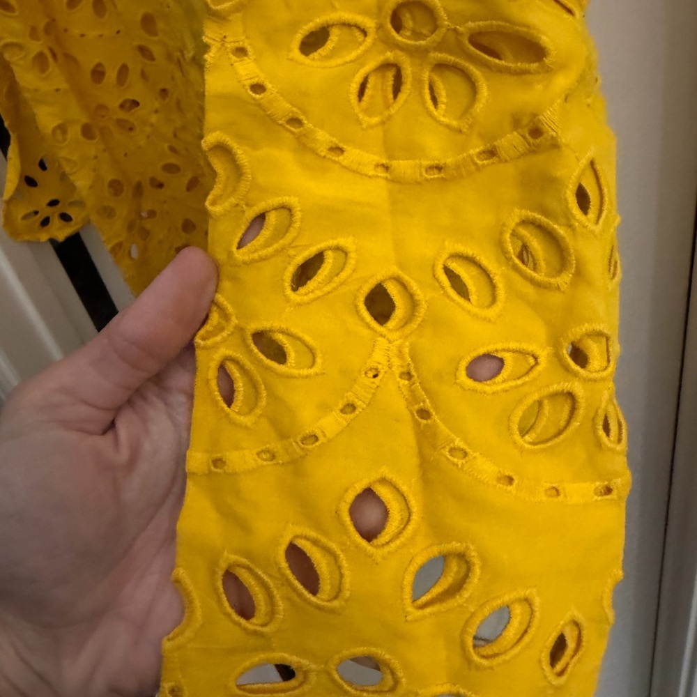 Topshop Yellow Eyelet Button Down Shirt - Picture 3 of 7